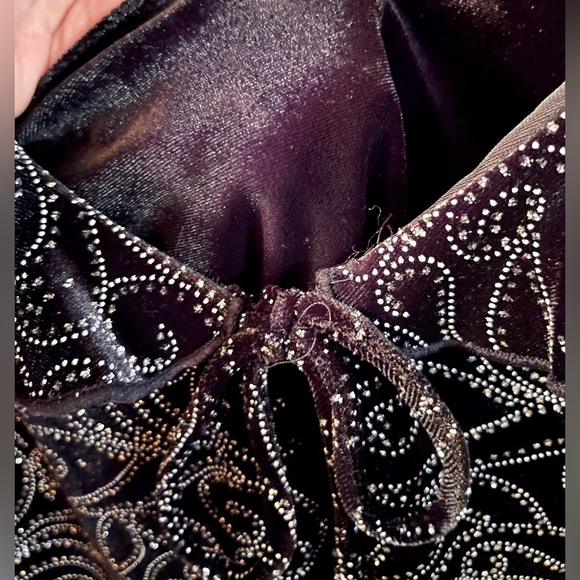 Notations NWT Black w Silver Crystal Ruffled Cardigan Over a Velvet Shell SZ PM - Picture 14 of 17